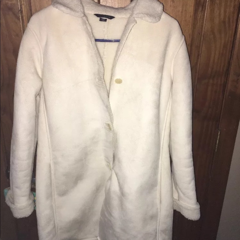 Lands end P Medium, winter white faux suede coat